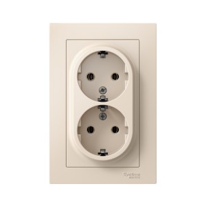 ATLASDESIGN РОЗЕТКА двойная с заземлением без шторок, 16А, в сборе, БЕЖЕВЫЙ
