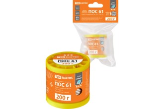 Припой ПОС 61, трубка с канифолью, ГОСТ 21931-76, Ø2 мм, 200 г, катушка, инд. упак., "Алмаз" TDM