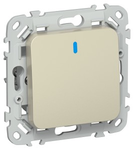 FLITE Выключатель 1-клавишный 2-полюсный проходной с индикацией 10А ВС6/21-1-1-ФлШ шампань IEK
