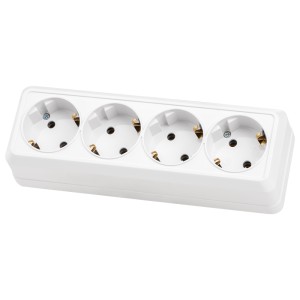 Розетка 4-х местная горизонтальная 2П+3 открытой установки IP20 16A белая "Ладога" TDM