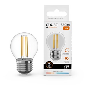 10 Вт Лампа Gauss Filament Elementary Шар 10W 650lm 2700К Е27 LED