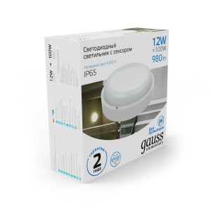 Св-к светодиодный Gauss Elementary IP65 D140x48 12W 1200lm 6500K 160-260V ЖКХ круглый 1/40