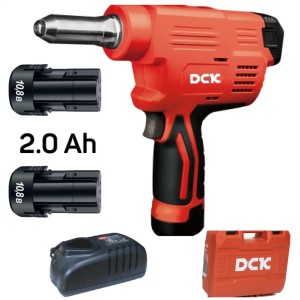 Заклепочник ручной аккум. DCK KDPM50, 10.8в, 2*2а/ч, 10000н, 2,4-5мм.