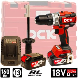 Дрель-шуруповерт аккумуляторная ударная KDJZ20160I (18V / 2*5.0 Ah / 160Nm / BL / Кейс), DCK