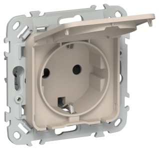 FLITE Розетка с заземлением с защитными шторками и крышкой безвинтовое крепление 16А IP44 РСшкр11-1-44-ФлЛ льняной IEK