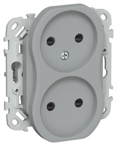 FLITE Розетка 2-местная без заземления с защитными шторками безвинтовое крепление 10А РСш02-1-ФлС серый IEK