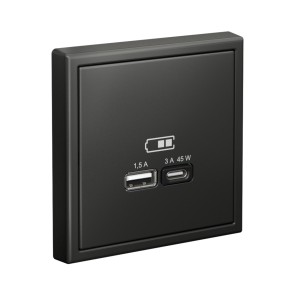 ARTGALLERY USB РОЗЕТКА A + тип-C 45Вт высокоскор.заряд. QC, PD, механизм, БАЗАЛЬТ