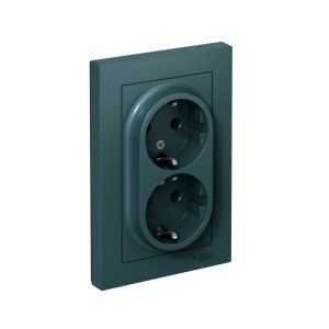 ATLASDESIGN РОЗЕТКА двойная с заземлением без шторок, 16А, в сборе, ИЗУМРУД