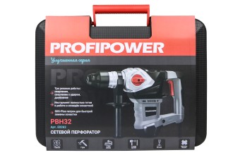 Сетевой перфоратор SDS-Plus E0262 PROFIPOWER PBH32 (вертикальный, 1700Вт, 7Дж, 3режима, Ø32мм, 0-920об/мин)