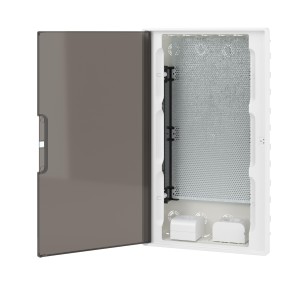 Щиток 36 мод встраиваемый слаботочный FRAME, белый, с тонированной дверцей, с монтажной платой, в комплекте с 2 розетками Viva (арт. 45005) и 2 коробками PDD (арт. 10033) DKC