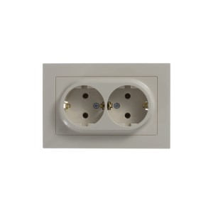 ATLASDESIGN РОЗЕТКА двойная с заземлением без шторок, 16А, в сборе, БЕЖЕВЫЙ