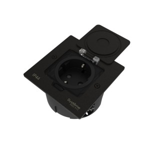 MultiDesk Лючок с розеткой 2К+З, 16А/250В, IP44 с монтажной коробкой для стены, фальшпола, стола Чёр