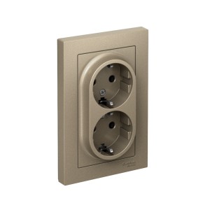 ATLASDESIGN РОЗЕТКА двойная с заземлением без шторок, 16А, в сборе, ШАМПАНЬ