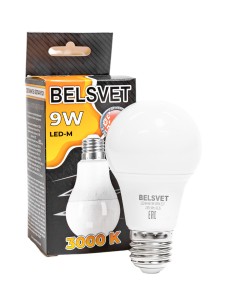 Лампа светодиодная LED-M A60 9 W 3000 К Е27 Belsvet в красочной упаковке