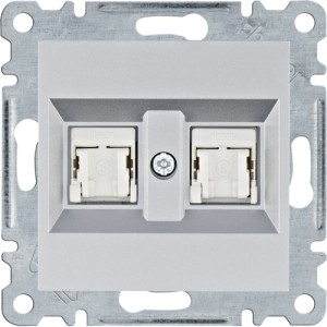 Розетка компьютерная двойная RJ45, Cat 6e UTP // Hager - Lumina (Цвет - Серебро)