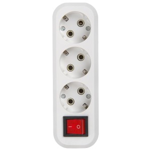 Розеточная колодка GSB-16-3-G-S-IP20 Easy, 16А, 3 места, с заземлением, с выключателем, IP20.