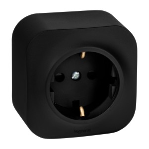 QUTEO Розетка 1-местная для открытой установки с заземлением с защитными шторками 16Ачёрный матовый