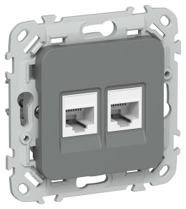 FLITE Розетка 2-местная компьютерная RJ45 категория 5Е UTP РК5е-2-0-ФлМА мокрый асфальт IEK