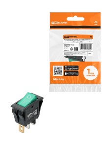 Выключатель клавишный KCD3-101N/B 250В AC/DC, 1P, 15А, (3с), ON-OFF, черный корпус, зеленая клавиша с LED подсветкой TDM