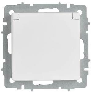 BRITE Розетка 1-местная с заземлением с защитными шторками и крышкой 16А IP20 РСбш10-3-БрАБ арктический белый IEK