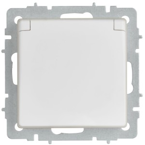 BRITE Розетка 1-местная с заземлением с защитными шторками и крышкой 16А IP44 РСбш10-3-44-БрАБ арктический белый IEK