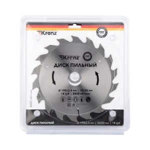 Диск пильный 190 мм х 18 зуб х 30/20 мм KRANZ