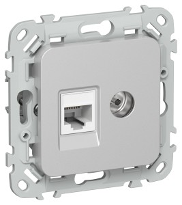 FLITE Розетка 2-местная RJ45/TV категория 5Е UTP РКТВ5е-2-0-ФлА алюминий IEK