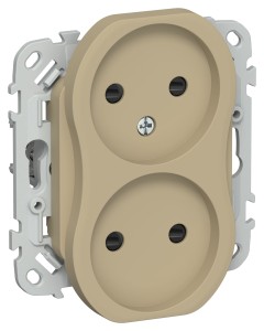 FLITE Розетка 2-местная без заземления с защитными шторками безвинтовое крепление 10А РСш02-1-ФлХ хаки IEK