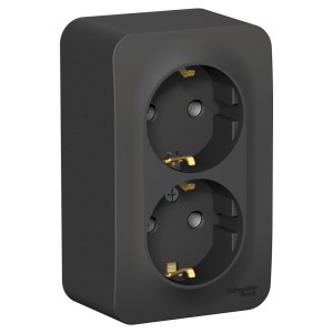 BLANCA О/У РОЗЕТКА двойная с заземлением без шторок, ИЗОЛ.ПЛ., 16А, 250В, АНТРАЦИТ