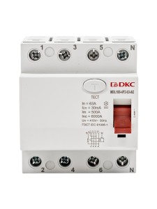 Устройство защитного отключения УЗО ВДТ YON MAX MDL100, 4P, 30mA, 63A, тип АC DKC