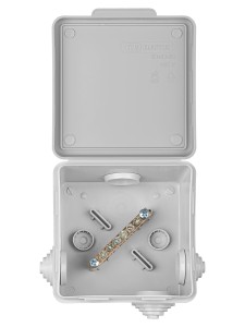 Коробка уравнивания потенциалов (КУП) ОП 80х80х50 мм, шина 6х9, 6 групп, IP54, инд. штрихкод, TDM.