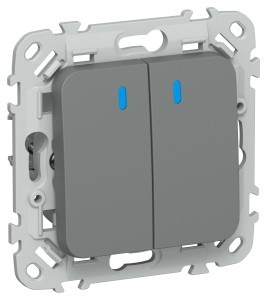 FLITE Выключатель 2-клавишный кнопочный с индикацией 10А ВС12-2-1-ФлМА мокрый асфальт IEK