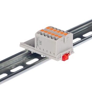 Блок распределительный с верт. адаптером на рейки шириной 15/35мм, зажим push-in, 12 точек подключения 2,5 кв.мм, серый DKC