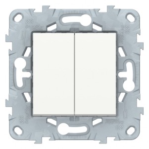 NU521318 UNICA NEW ПЕРЕКЛЮЧАТЕЛЬ 2-клавишный, 2 х сх. 6, 10 AX, 250 В, БЕЛЫЙ