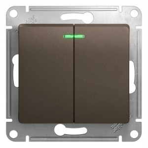 Выключатель 2-клавишный, с подсветкой Schneider Electric Glossa GSL000853 Шоколад