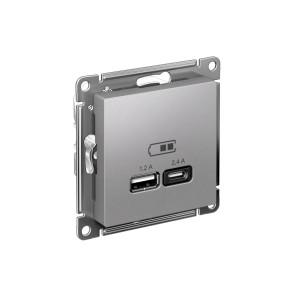 ATLASDESIGN USB РОЗЕТКА А+С, 5В/2,4А, 2х5В/1,2А, механизм, АЛЮМИНИЙ