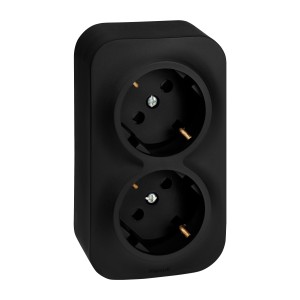 QUTEO Розетка 2-местная для открытой установки с заземлением с защитными шторками с предварительным подключением 16А чёрный матовый