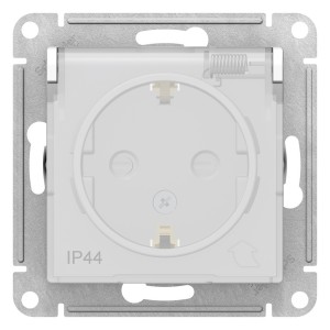 ATLASDESIGN AQUA РОЗЕТКА с заземлением со шторками, с прозрач. крышкой 16А, IP44, механизм, БЕЛЫЙ