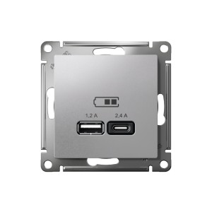 ATLASDESIGN USB РОЗЕТКА А+С, 5В/2,4А, 2х5В/1,2А, механизм, АЛЮМИНИЙ