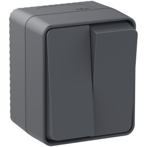 ATLASDESIGN PROFI IP54 О/У 2-клавишный ВЫКЛЮЧАТЕЛЬ, сх.5, 10АХ, АНТРАЦИТ