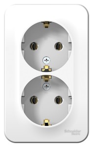 BLANCA О/У РОЗЕТКА двойная с заземлением без шторок, ИЗОЛ.ПЛ., 16А, 250В, БЕЛЫЙ