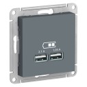 ATLASDESIGN USB РОЗЕТКА A+A, 5В/2,1 А, 2х5В/1,05 А, механизм, ГРИФЕЛЬ