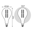 Лампа Gauss Filament PS160 6W 890lm 2700К Е27 golden straight LED