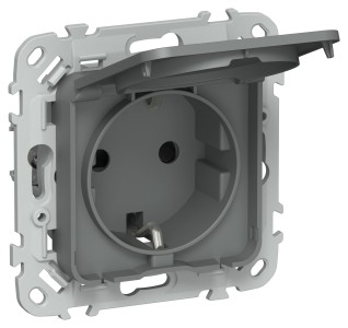 FLITE Розетка с заземлением с защитными шторками и крышкой безвинтовое крепление 16А IP44 РСшкр11-1-44-ФлМА мокрый асфальт IEK