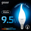 Лампа Gauss Свеча на ветру 9.5W 950lm 6500K E14 LED 1/10/50