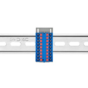 Блок распределительный с верт. адаптером на рейки шириной 15/35мм, зажим push-in, 18 точек подключения 2,5 кв.мм, синий DKC