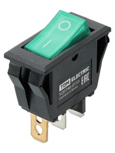 Выключатель клавишный KCD3-101N/B 250В AC/DC, 1P, 15А, (3с), ON-OFF, черный корпус, зеленая клавиша с LED подсветкой TDM
