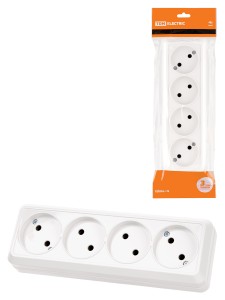 Розетка 4-х местная горизонтальная 2П открытой установки IP20 10A белая "Ладога" TDM