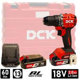 Дрель-шуруповерт аккумуляторная KDJZ2060 (18V / 2*2.0Ah / 60Nm / BL / Кейс), DCK