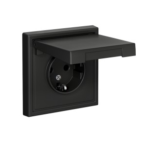 ARTGALLERY РОЗЕТКА с заземл. со шторк. с крышкой, 16А, IP20, механизм, БАЗАЛЬТ